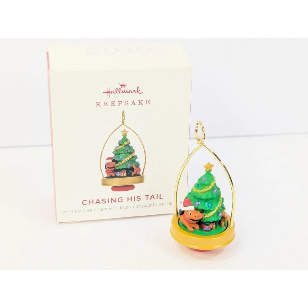 Hallmark 2019 Chasing His Tail‎ Keepsake Miniature Christmas Ornament Dog